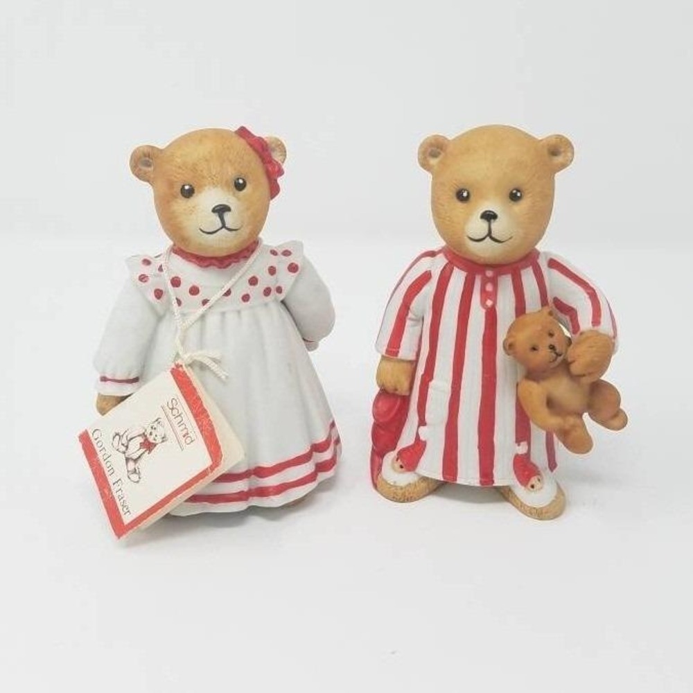 Vtg Schmid 1984 bears in pajamas PJ's figurine porcelain collectible set of 2